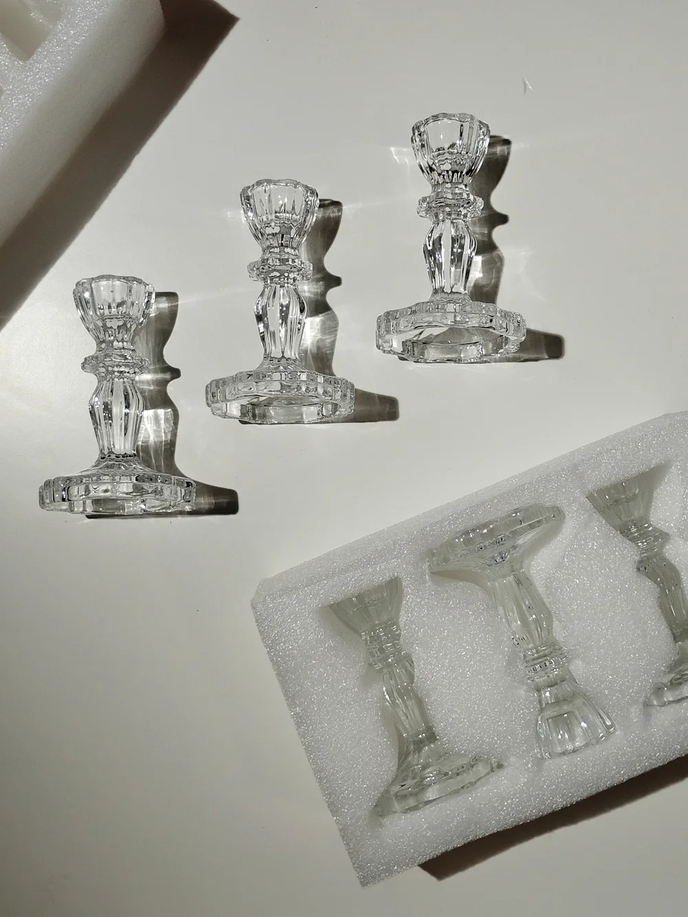 Glass Candlestick Holders (Six/THREE PAIRS) - Clear